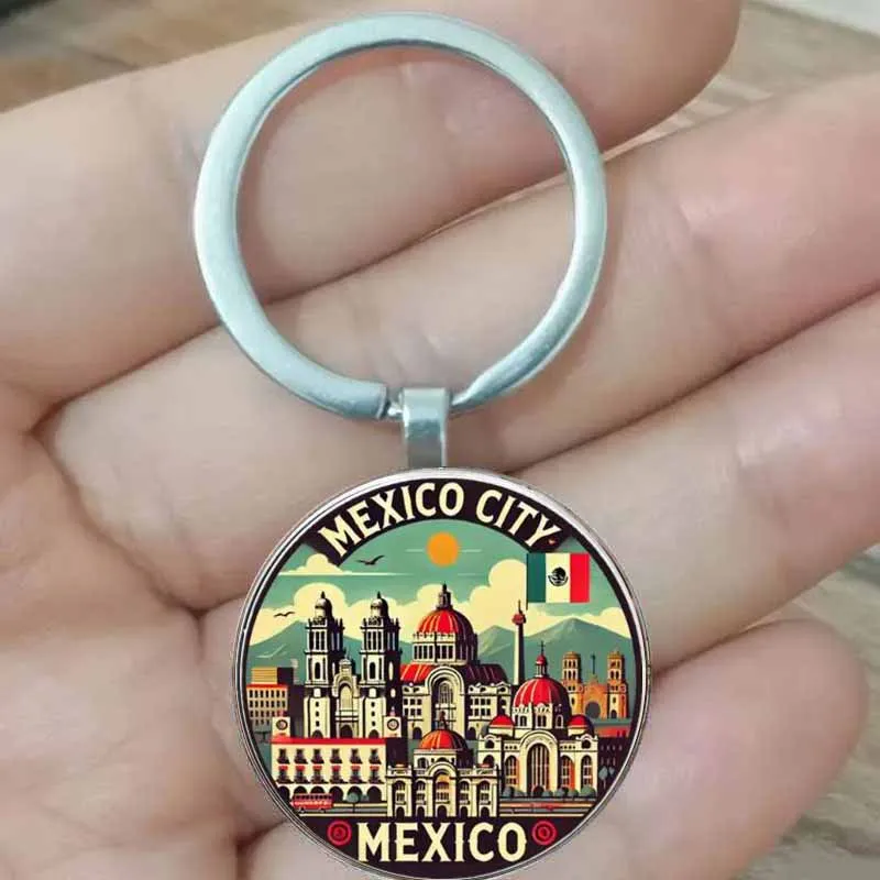 سلسلة مفاتيح ريترو مكسيكو سيتي - سلسلة مفاتيح ريترو ميني سيتي ذات تصميم وشعار من سبائك الزنك، هدية فريدة لعيد ميلاد المكسيك القديم #1