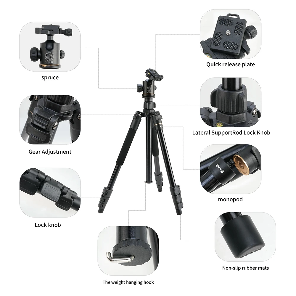 Professional Tripod 2-in-1 detachable monopod Spherical head 360° shooting more comprehensive Center column inverted for macro