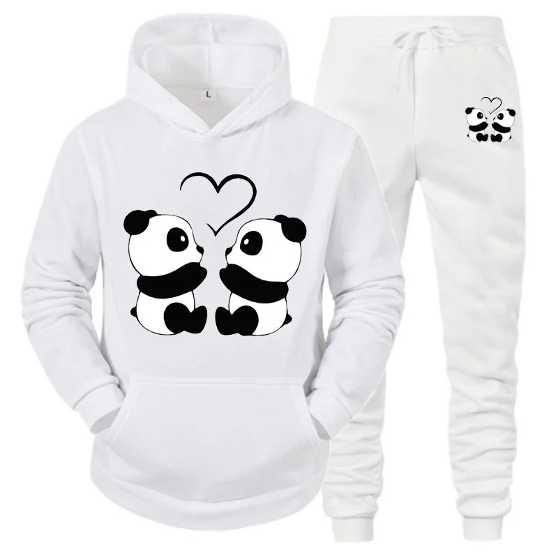 Fashion Cute Animals Pattern Women Track Suits Sports Wear Jogging Suits Ladies Hooded Tracksuit Set Clothes Hoodies+Sweatpants