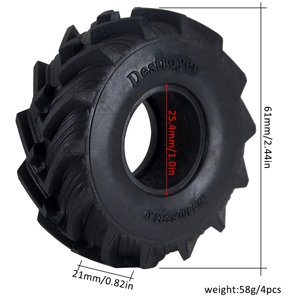 1.0inch Coarse Grain Tires 61x21mm 1/24 Rc Crawler Truck Car Parts For 1/18 Traxxas Trx4m Axial Scx24 Deadbolt Axi0001 Gladiator