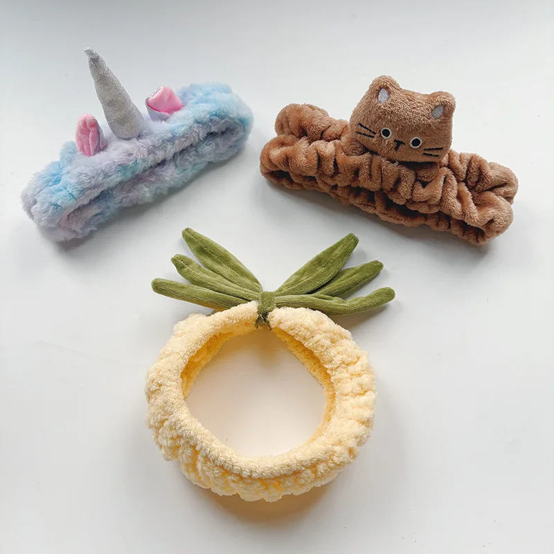 Diadema decorativa de peluche con cuerno para lavar la cara, toalla para el cabello