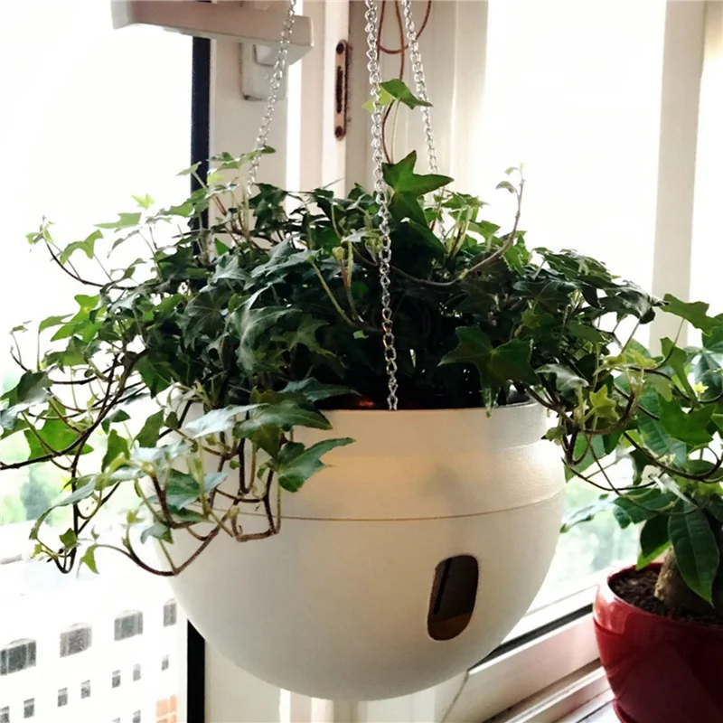 

ABAH-6Pcs Plastic Hanging Planter Self Watering Basket With Hooks, Hanging Flower Pot With Detachable Base White