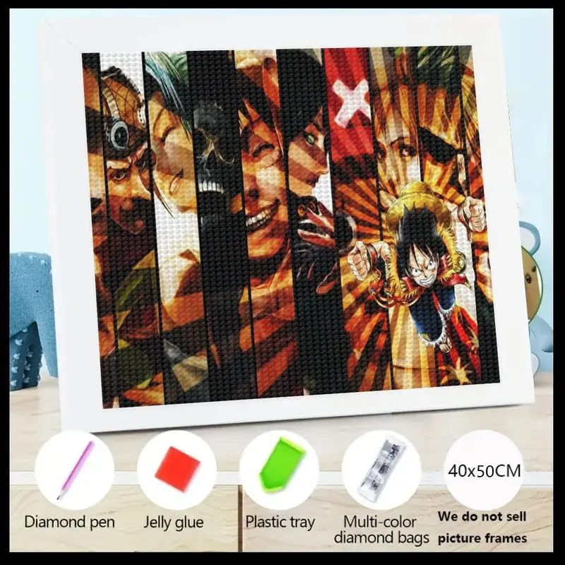 

1PC 5D Full Drill Diamond Painting Kit, One Piece Anime Manga Characters Collage Art, Luffy Straw Hat Crew DIY Crystal Big Gem P