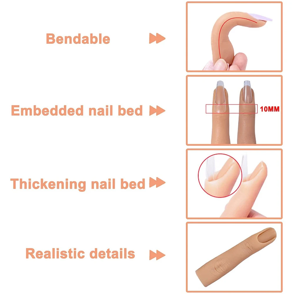 Nail Art Silicone Practice Finger Model Practice Nails Bendable Fake Fingers DIY Display Professional Training Manicure Supplies