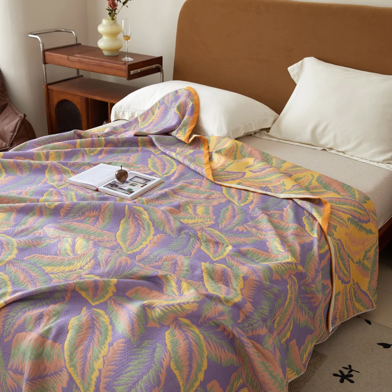 1pc 100%Cotton Three-layer Gauze Blanket Flower Printed Towel Blanket for Beds Single/Queen Size Plaids for Summer Bedspread