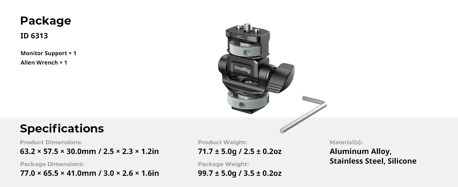 SmallRig Monitorhalterung für horizontale und vertikale Aufnahmen mit Cold-Shoe-Halterung, schwenk- und neigbar, für DSLR-Käfiggriff 6313 – Detail 10