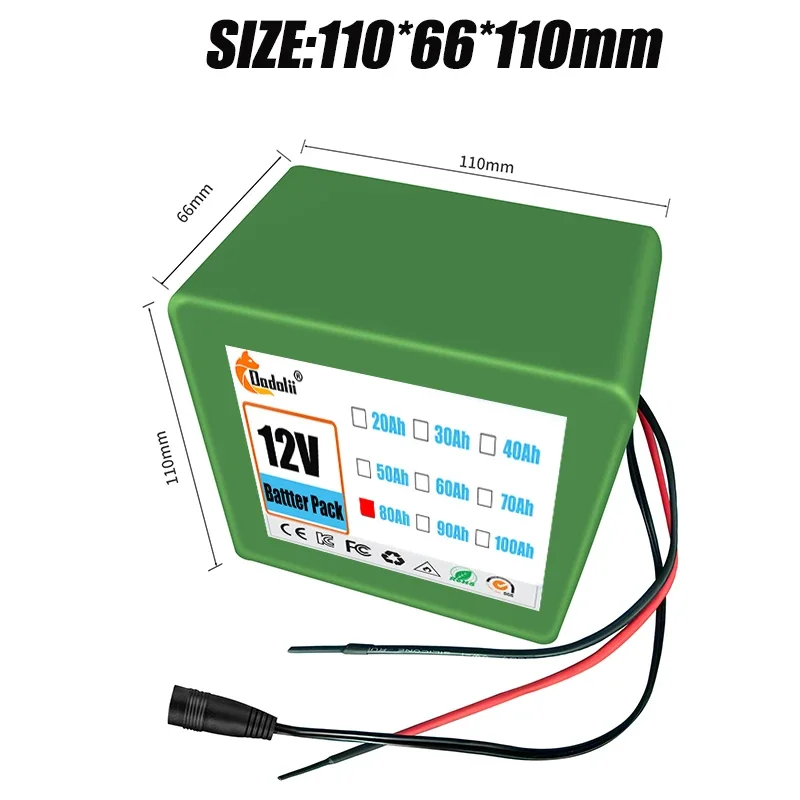 Bateria de lítio para carro turístico, Solar Street Light, inversor de lâmpada de xenon, 12V, 80Ah, 3s12p, 12.6V