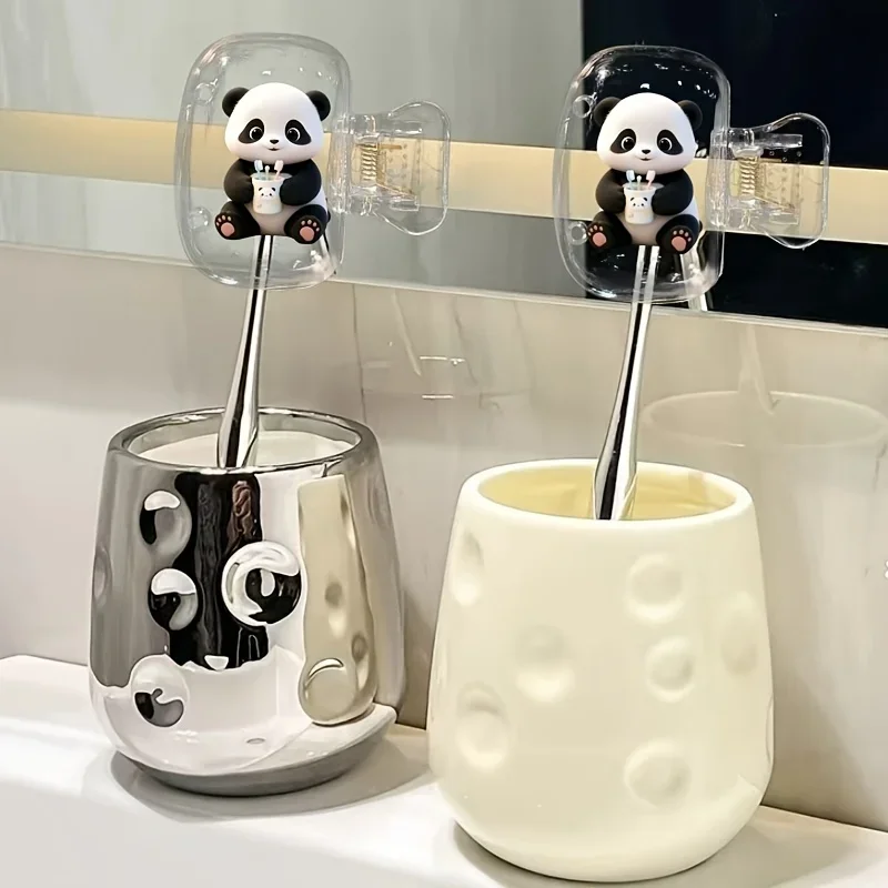 2pcs Panda Portable Toothbrush Cover Space-saving Toothbrush Protector Stand a Great Companion for Family and Business Trips