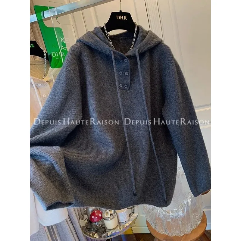 

Women Autumn Winter Loose Casual Comfortable Warm Knitted Pullovers Fashion Simple Commute Hooded Sweaters