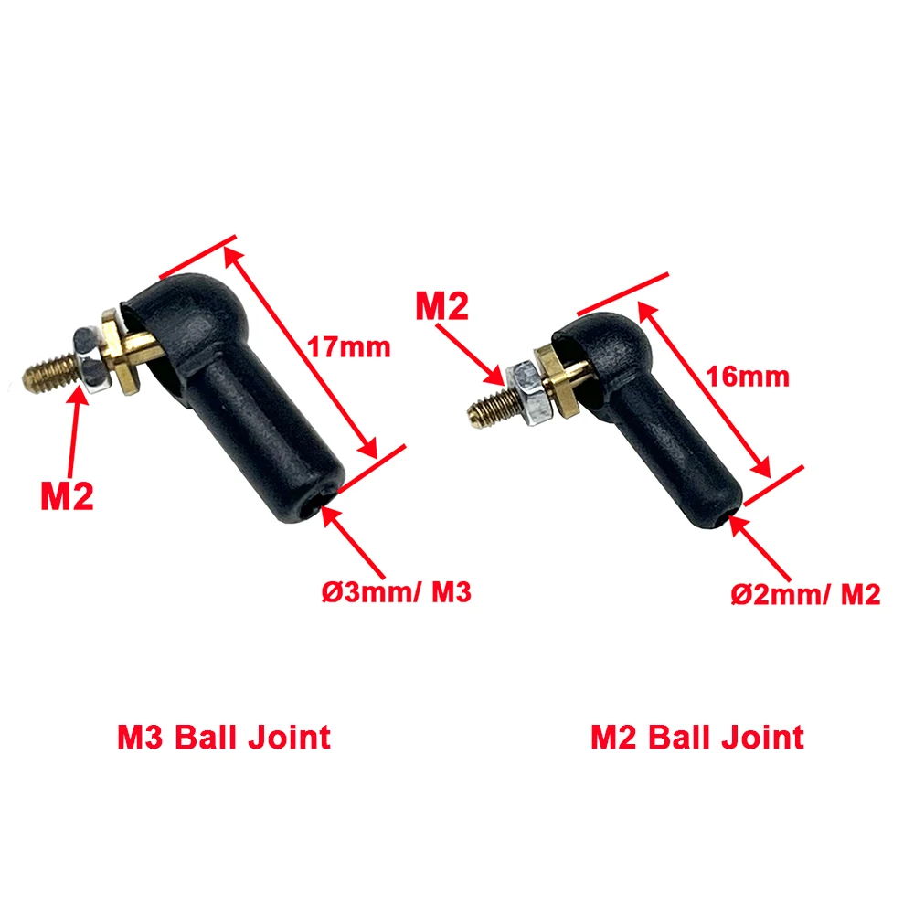 5PC M2 M3 Ball Joint 2mm 3mm Black Linkage Rod Ball Head Connector L16/17mm Rod End for DIY RC Gasoline Boat Servo Spare Parts