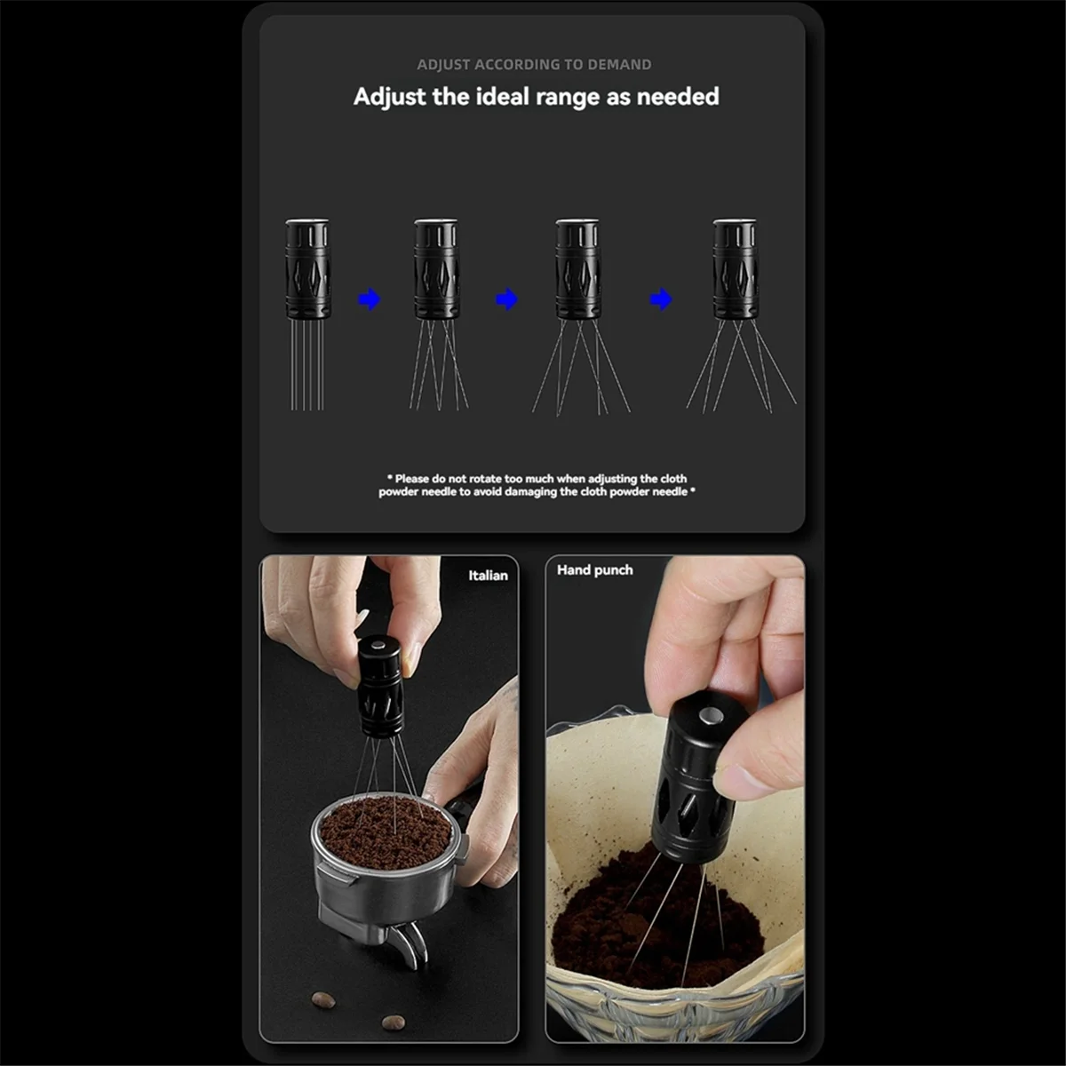 أداة CLIM-WDT أداة توزيع الإسبريسو 6 إبر مع حامل قابل للتعديل لإبرة مسحوق القماش والقهوة لمطبخ المقهى