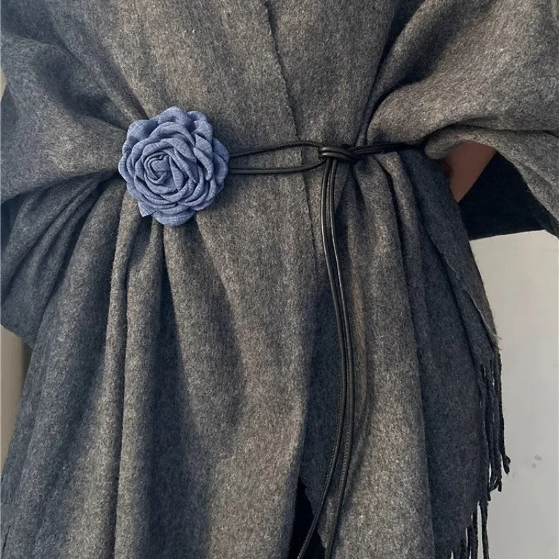 IF IFOND French Retro Chiffon Floral Belt with a Luxurious Feel Denim Blue Rose Design Perfect for Skirts and Dresses
