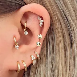Tragus Rook Piercing Drop Earring Women Star Helix Lobe Cartilage Piercing Zircon Hoop Earring Ear Ring Stainless Steel Jewelry