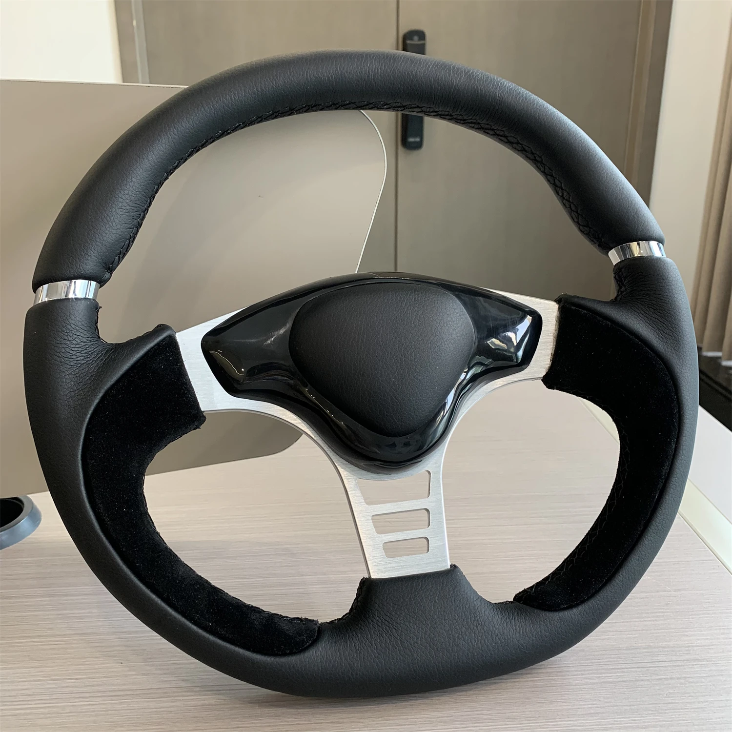 350mm black leather steering wheel sport steering wheel for cars