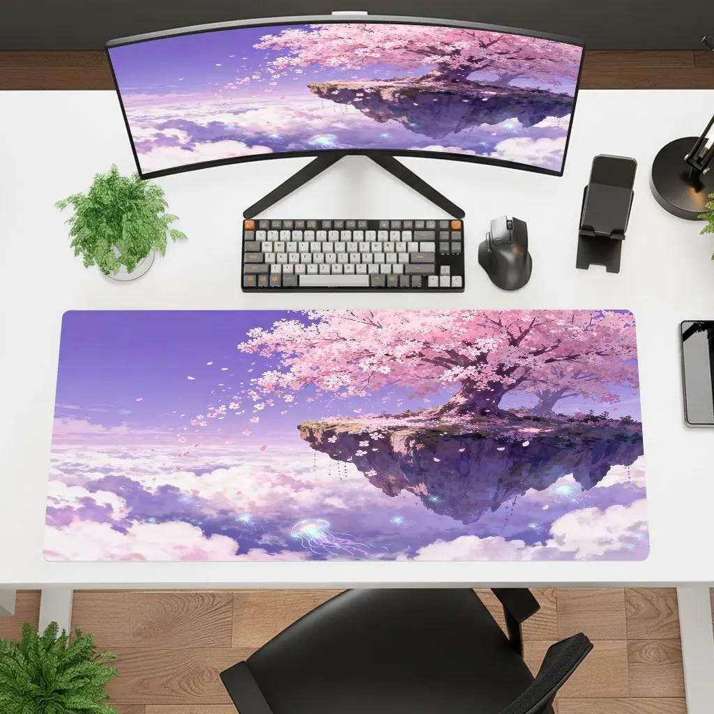 Iron Art Floating Cherry Blossom Island Mouse Pad HD Print Non-Slip Rubber Washable Office Laptop Gaming Decor Desk Mat
