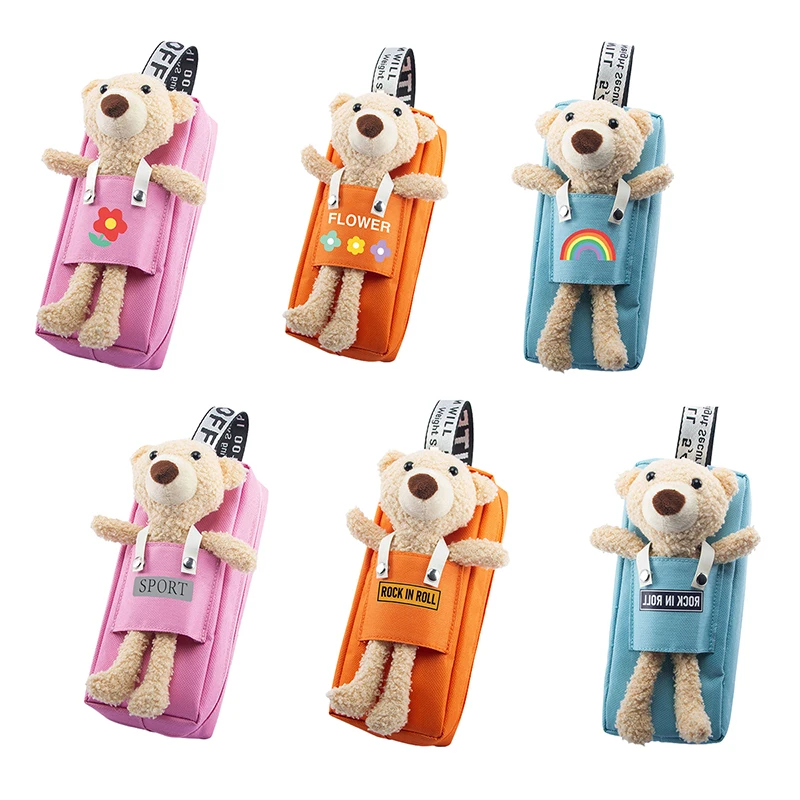 School Office Supplies Detachable Double-layer Large Capacity Children's Korean Version Bear Pencil Case Stationery Bag