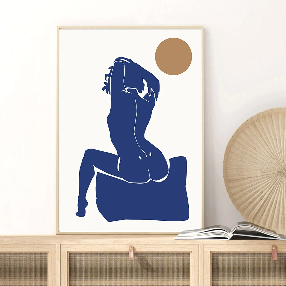 1pc Unframed Blue Leaf Girl Line Geometry Wall Art Canvas Painting Abstract Matisse Bauhaus Posters And Prints Pictures For Livi