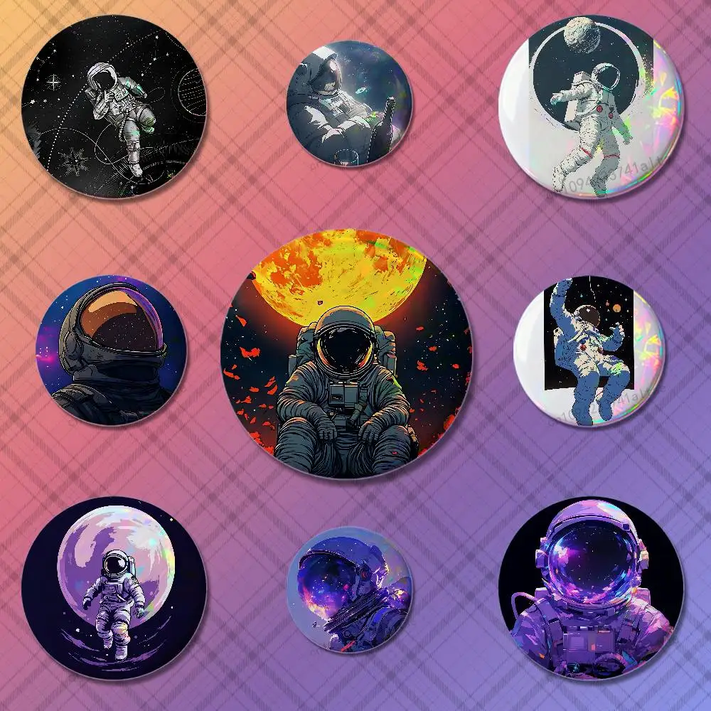 

Cool Cartoon Art Astronaut Badges 25mm 32mm 44mm 58mm 75mm Cartoon Brooch Pins Backpack Hat Accessories Lover Gifts