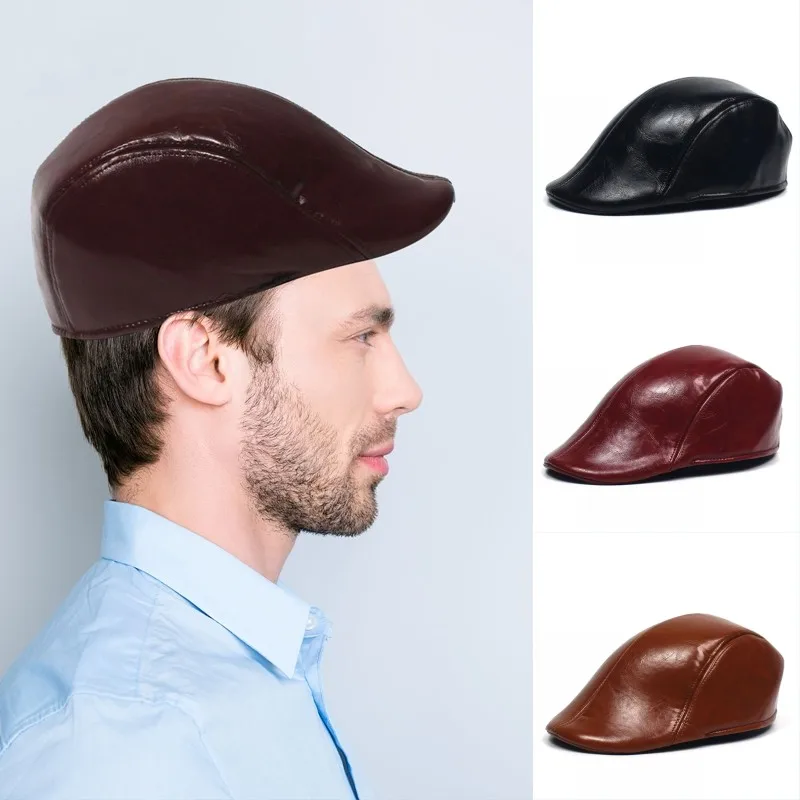 

Men England Style PU Leather Cap Fashion Retro Cabbie Caps British Classic Painter Newsboy Hats Male Driving Working Berets