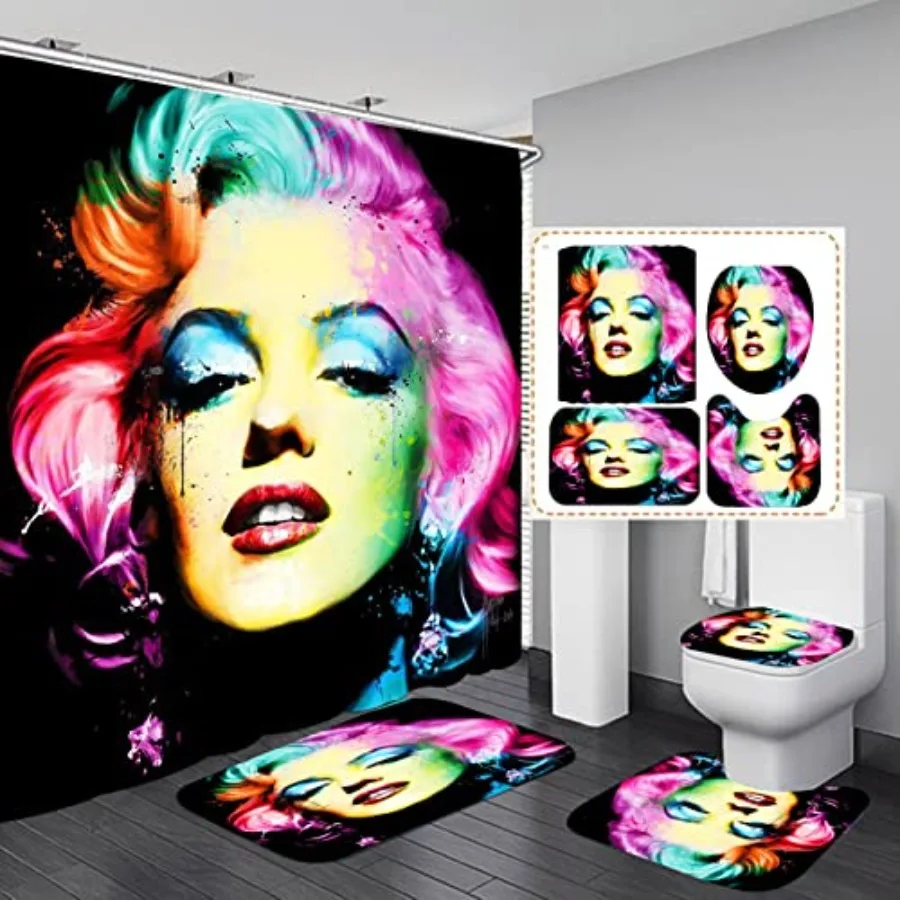 

Набор для ванной Monroe из 4 предметов: занавеска для душа, чехол на крышку унитаза и нескользящие коврики для ванной, прочные и водонепроницаемые, для декора ванной комнаты