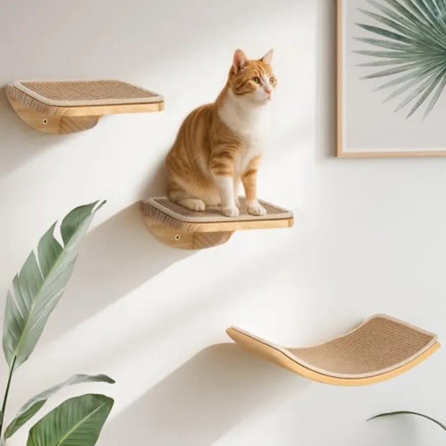 

Cat Window Perches, Curved Cat Wall Sisal Mat Bed and Floating Wall, Wall Mounted Climbing Shelves for Sleeping, Playing, and L