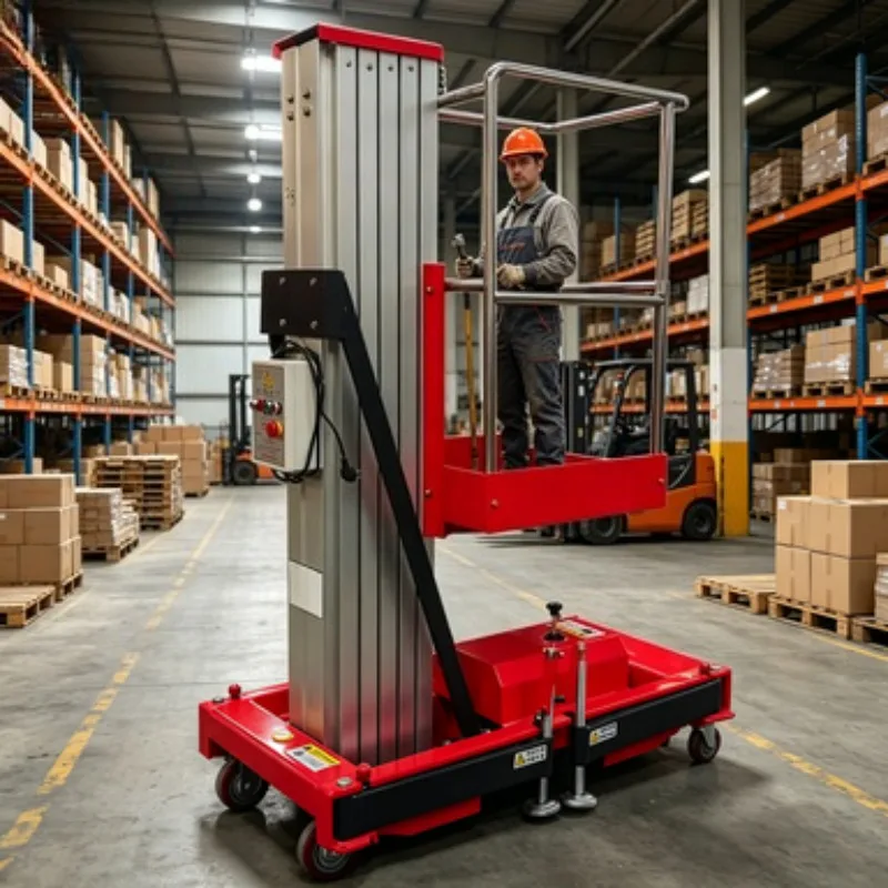 Aluminum Aerial Lift Double Mast Stable Ascend Descend Emergency Stop Button Commercial Building Maintenance Alloy Equipment