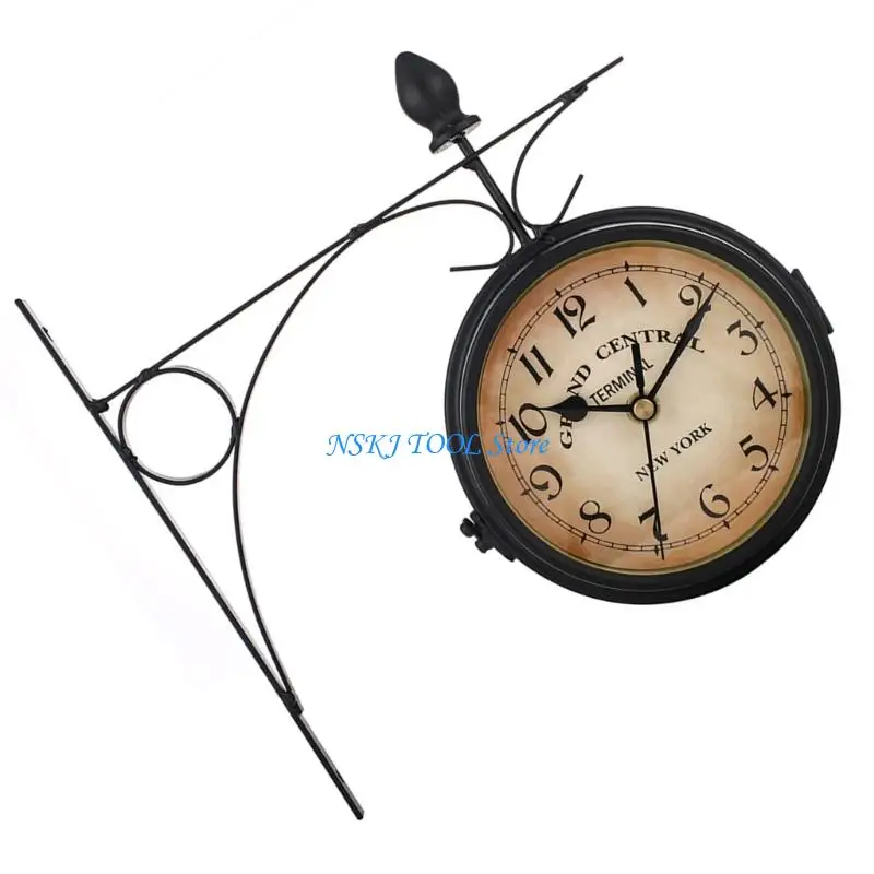 L8RC 5" Double Side Wall Clock Retro Train Station Clock Indoor Hanging Clock for Living Room Bedroom Wall Decorations
