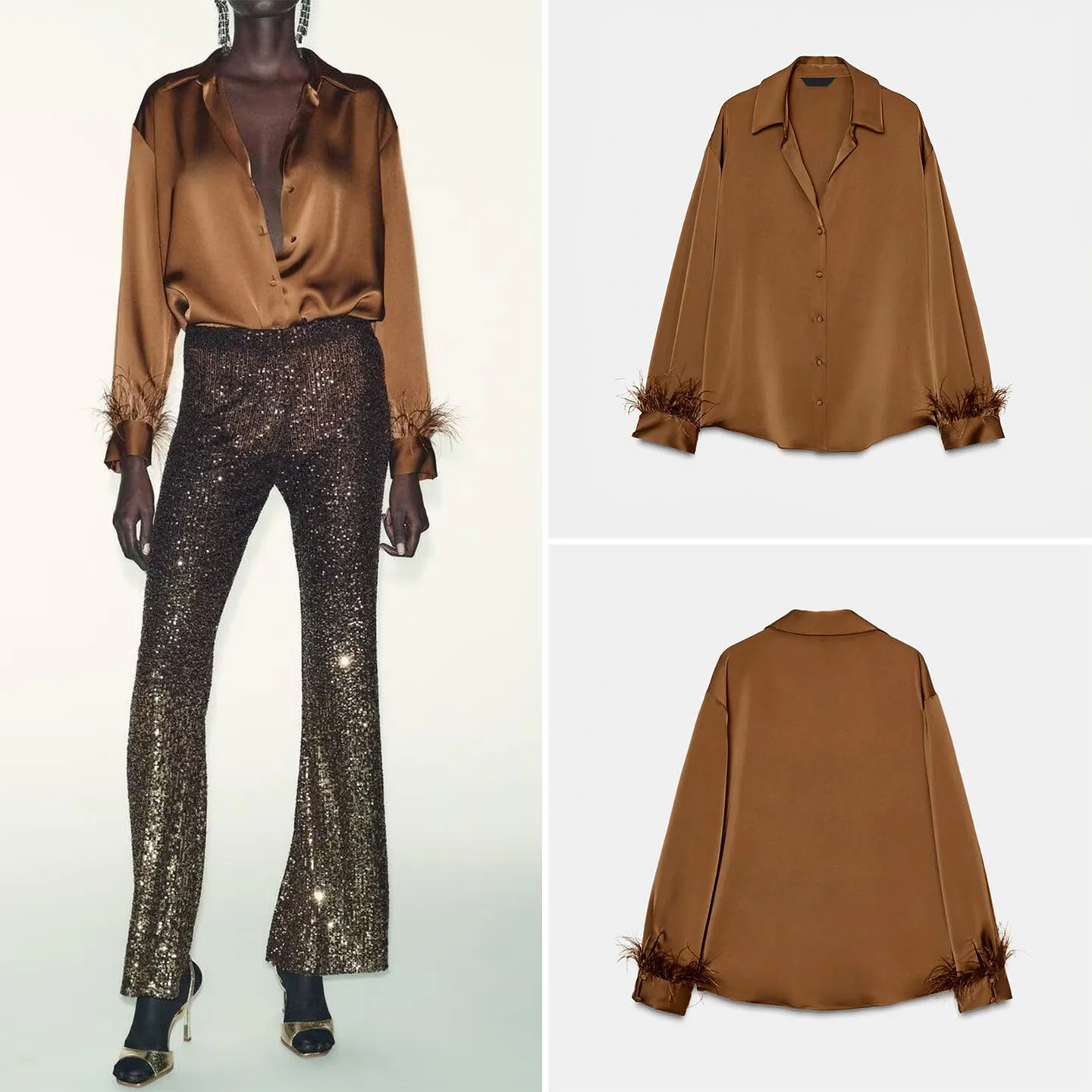 

Ele Long Sve Women's Sle Casual irt Feather Decorated 2025 Winter New Arrival Z Other Sle Other Material