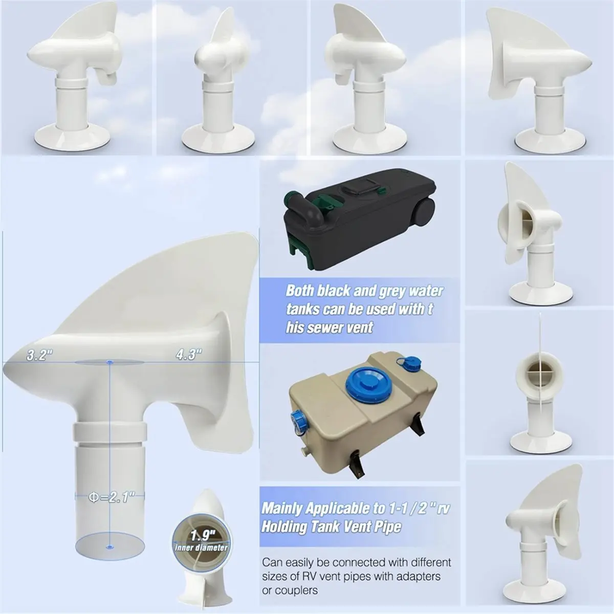 Multi-use Gear RV Sewer Vent, RV Rotating Sewer Vent Cover, 360 Rotating Siphon RV Vent for Holding Tank