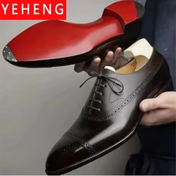 Men's Formal Shoes Red Sole Fashion Business Casual Party Banquet Daily Retro Carved Lace-up Brogue Dress Wedding Shoes Size 48