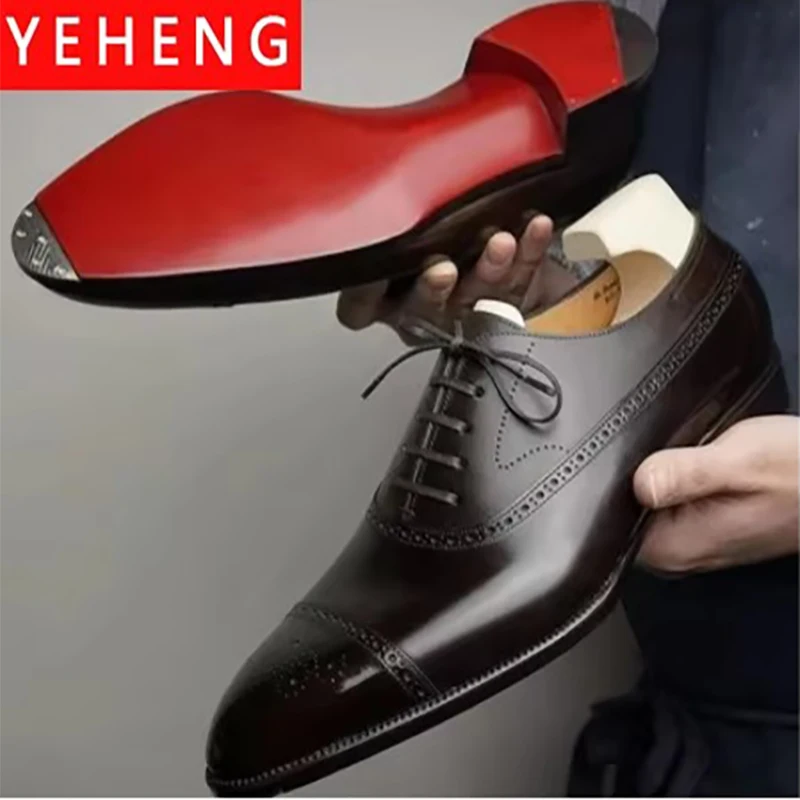 Men's Formal  Shoes Red Sole Fashion Business Casual Party Banquet Daily Retro Carved Lace-up Brogue Dress Wedding Shoes Size 48