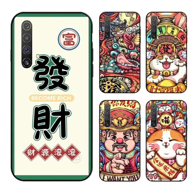 Chinese God of Wealth Cell Phone Case for OPPO Find X5 X3 X2 A93 Reno 8 7 Pro A74 A72 A53 Black Soft Phone Cover Funda