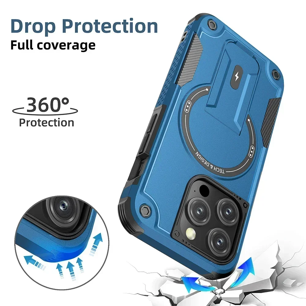 Funda Magnética Magsafe para iPhone 17 Air 16 15 Plus 14 13 12 Pro Max con Correa de Muñeca y Soporte Invisible