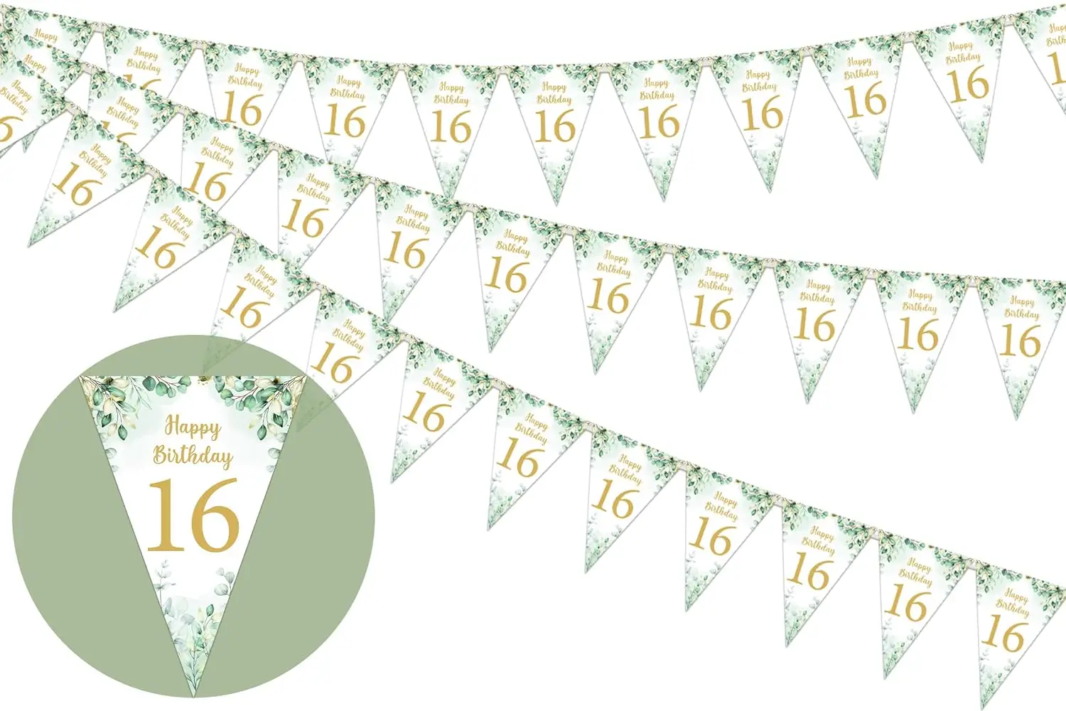 

3Pack 16th Happy Birthday Bunting Banner, Triangle Flag Banner, Sweet 16 Birthday Pennant Banner for Outdoor Indoor Home Garden