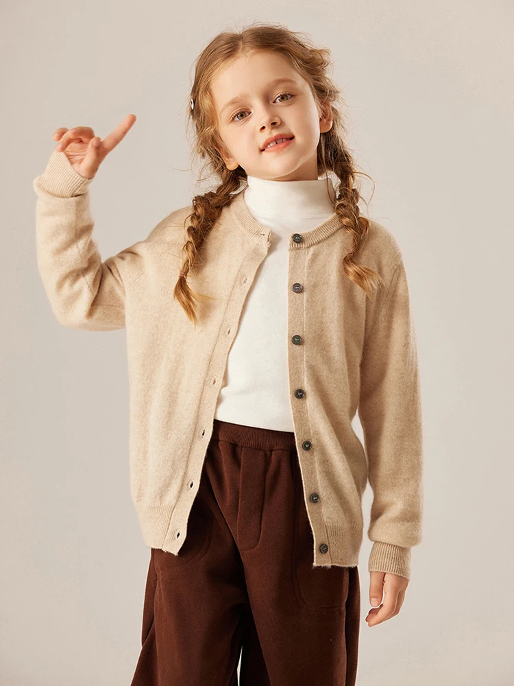 Basic Children's Autumn Winter Cashmere Sweater O-neck Cardigan Boys Girls 100% Cashmere Knitwear Kids Long Sleeve Clothing Tops