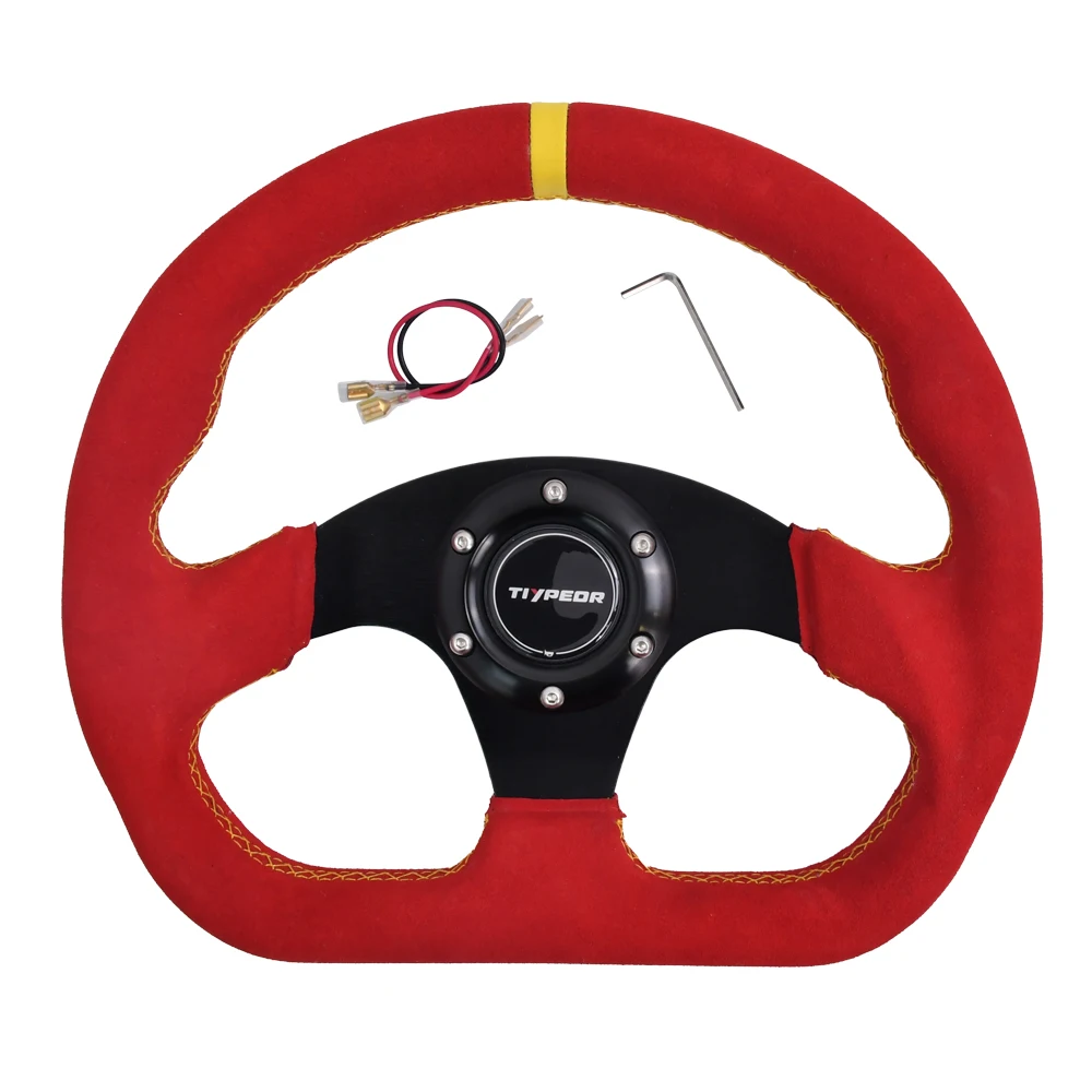 

TIYPEOR 13inch D-Shape Racing Steering Wheel Universal Car Sport Suede Leather Drift Wheel