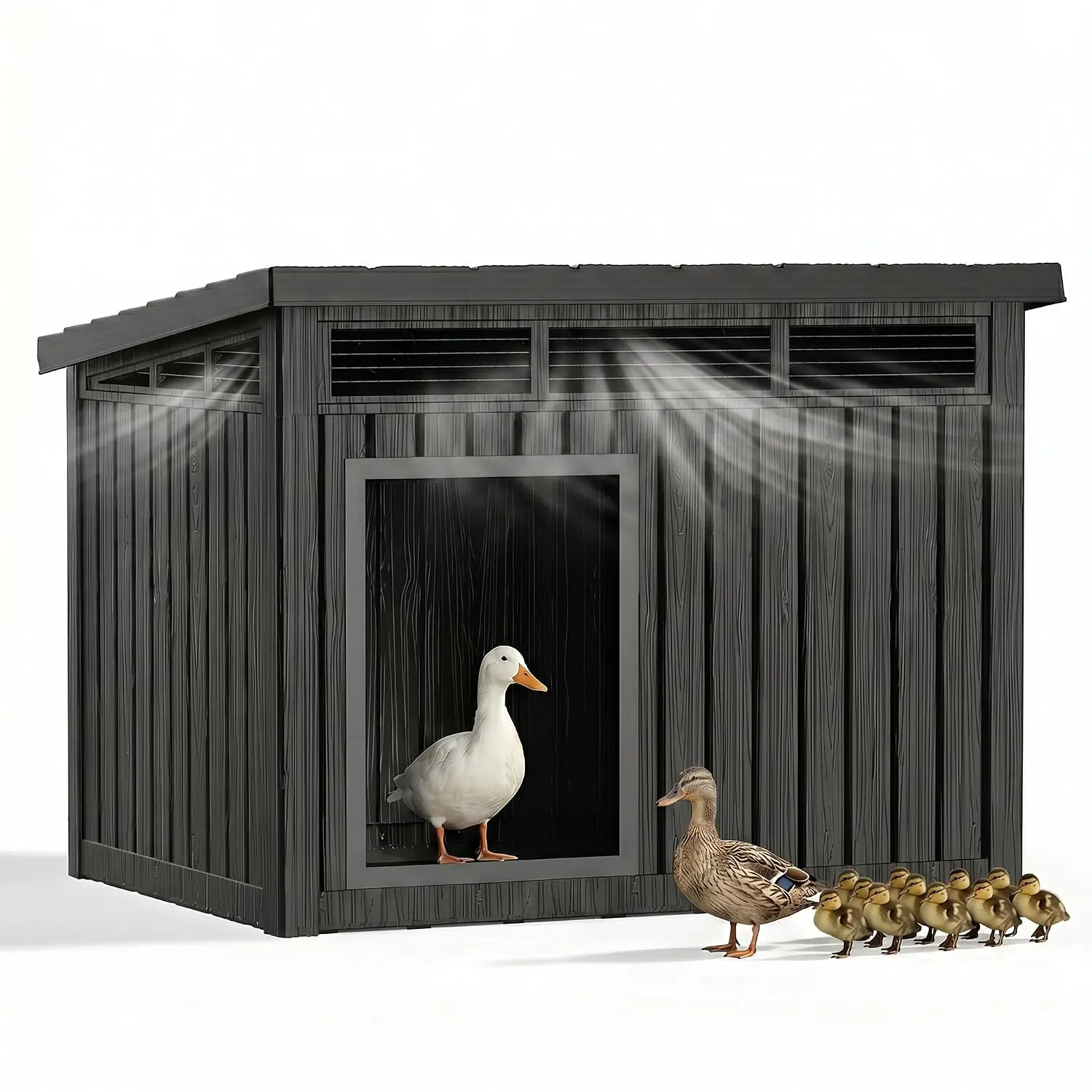 Resin PP Poultry House, Wood Grain Sloped Roof, Gas Strut Opening Ventilated Coop, Spacious & Easy Assembly, Customized
