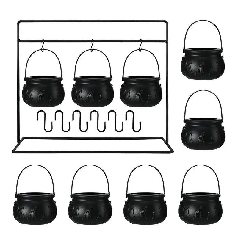 

Halloween Decorations Indoor, Halloween Witches Cauldron Candy Serving Bowls on Rack, Black Plastic Cauldron with Skeletons