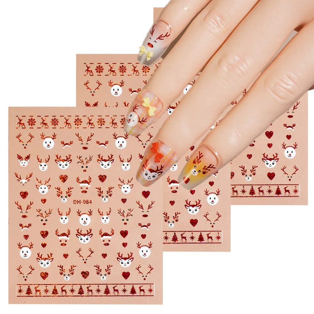 

1/5/10pcs 3D Flat Christmas Nail Stickers Heart Christmas Tree Cartoon Nail Art Stickers Women's DIY Manicure Decorative Decals