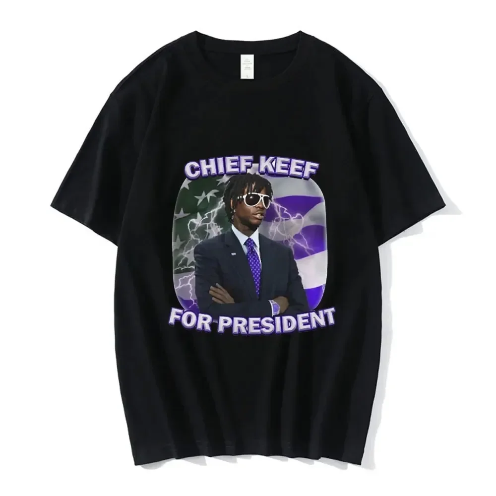 Men Cotton Hip Hop Oversized Tshirt Short Sleeve T Shirt Streetwear Tops Tee Rapper Chief Keef for President Print funny style