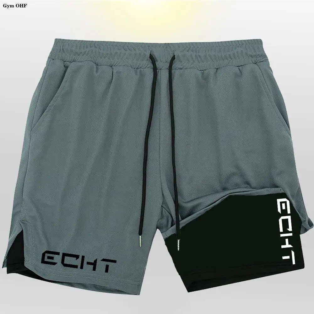 Men\'S Fashionable Printed Fitness Shorts Summer New Casual Gym Sports Exercise Quick-Drying Mesh Double-Layer Two-In-One