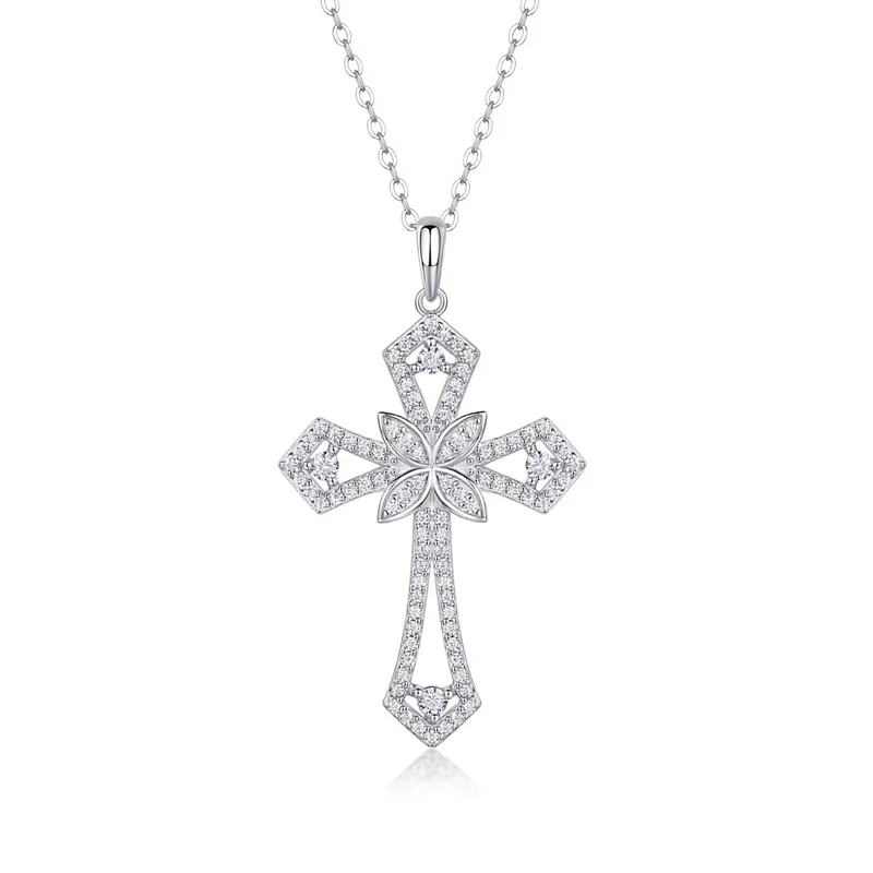 P13381 Lefei Fashion Trend Luxury Classic Moissanite Design Support Cross Necklace For Charm Women 925 Silver Party Jewelry Gift