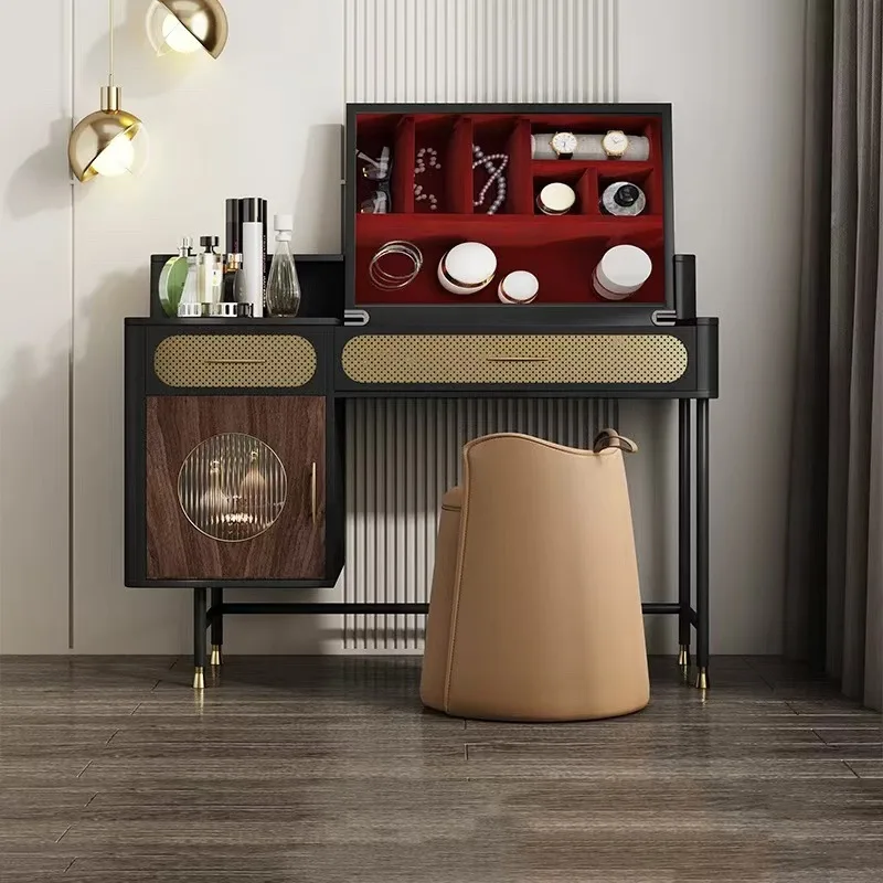 

Italian light luxury dresser, bedroom high-end makeup mirror, simple small apartment clamshell solid wood makeup table
