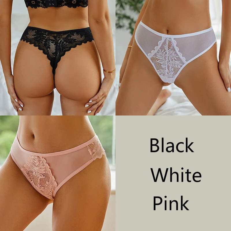 FINETOO 3 Teile/satz Sexy Tangas Frauen Spitze Floral Bikini Unterhose S-XL Low-Rise G-string Unterwäsche Damen Tanga Höschen dessous