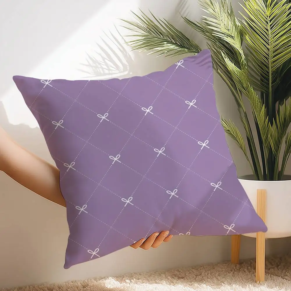 Purple Bow Pillow Case Short Plush Print Cushion Cover Square Throw Pillow Covers Sofa Home Decor