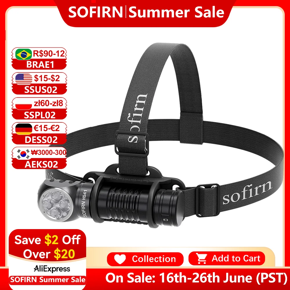 

SOFIRN HS41 Headlamp 4000lm 21700 USB C Rechargeable with SST20 LED Torch Indicator with Magnetic Tail Flashlight