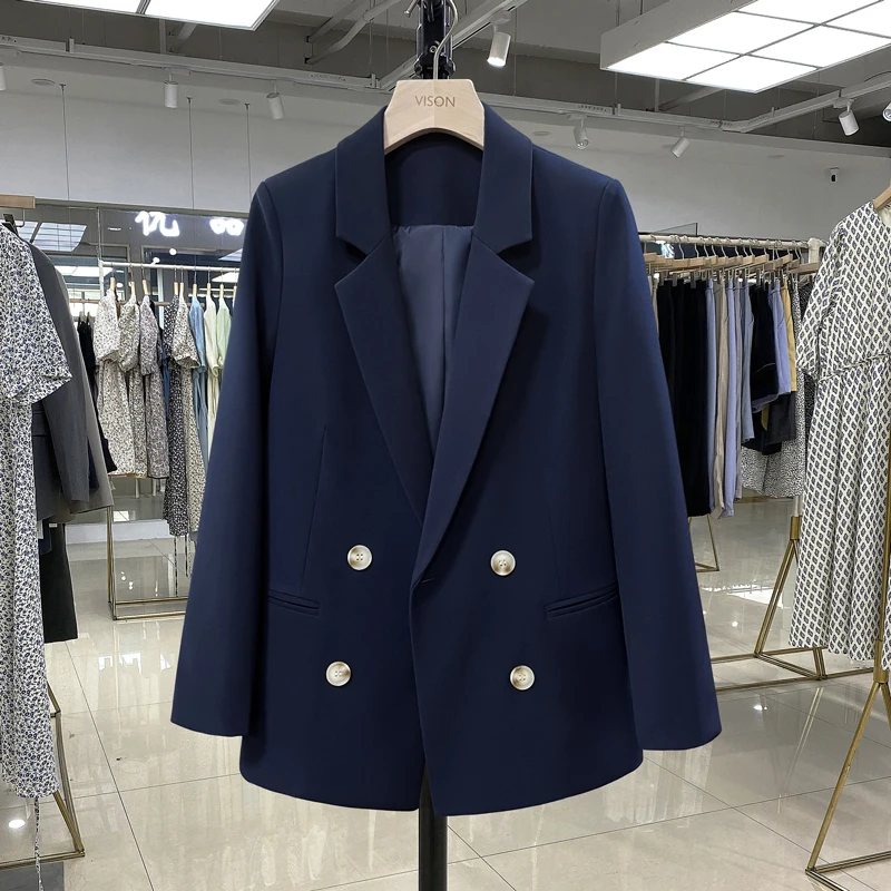 Fashion Double Breasted Navy Suit Jackets Feminine Spring Autumn Blazers Coats For Women Clothing 2023 New Work Clothes jp824