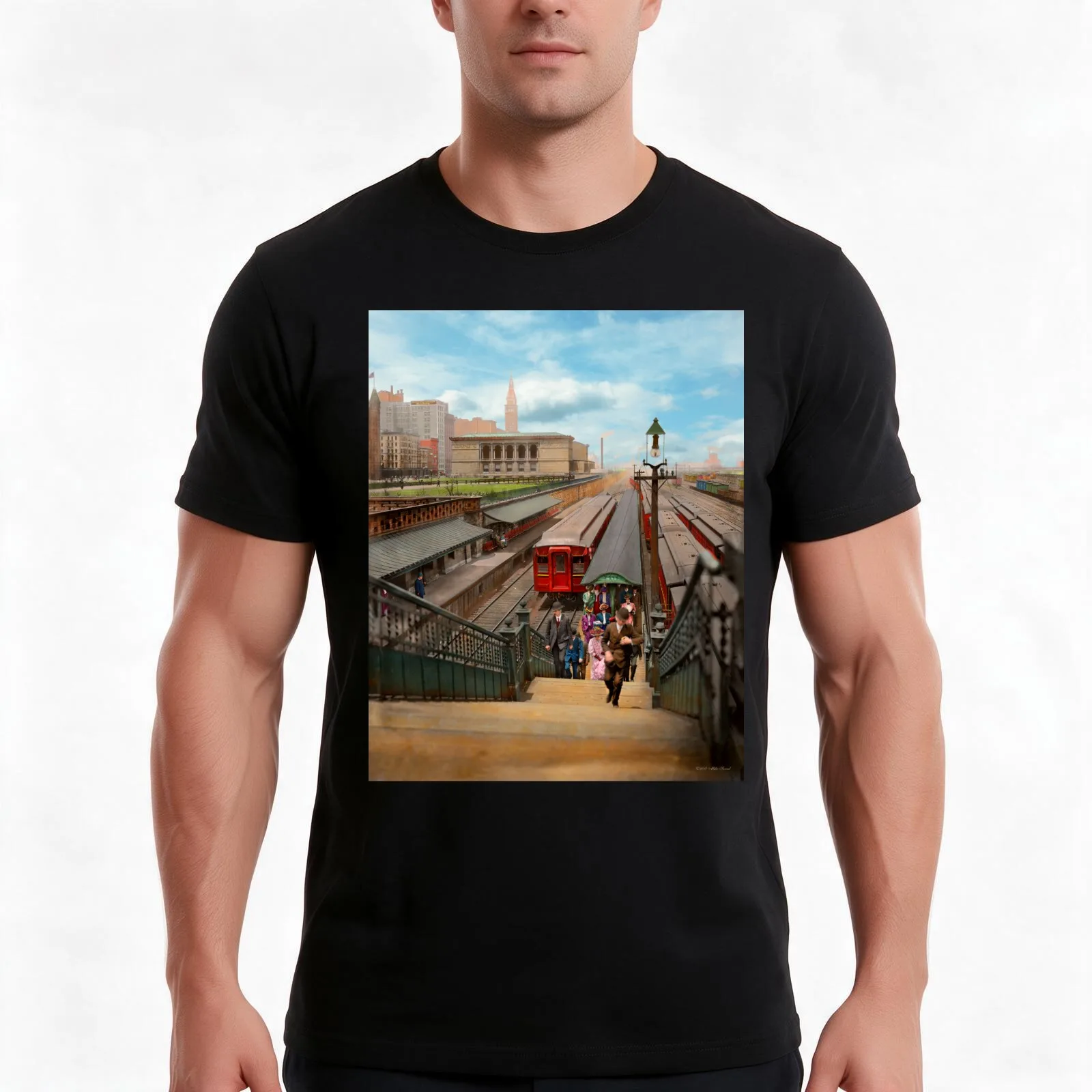 City - Chicago - The Van Buren Street Station 1907 T-Shirt, Summer Casual Cotton Tee, Oversized Streetwear Tops, 100% Cotton