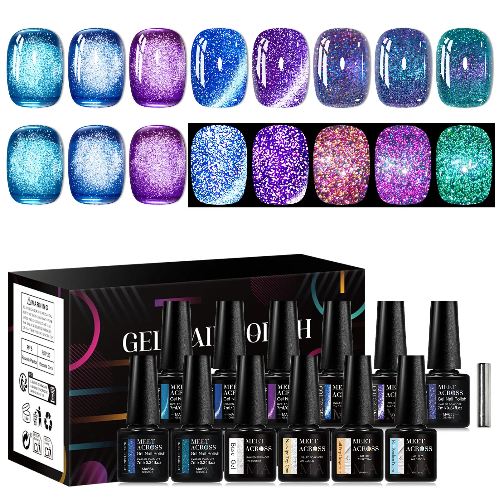 12 قطعة ضوء القمر القط المغناطيسي جيل للأظافر مجموعة تلميع وشملت قاعدة معطف فوقي ، مسمار التمهيدي ديهيدراتور طويلة الأمد هيما الحرة مانيكير #5