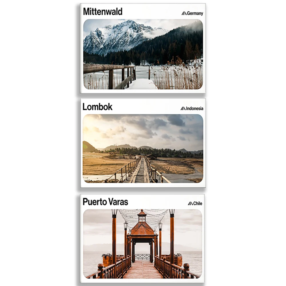 Honolulu Hawaii, Isla Amrum, Mittenwald Alemania, Corea, Italia, Puerto Varas Chile, Turquía, Lombok Indonesia cartel de viaje